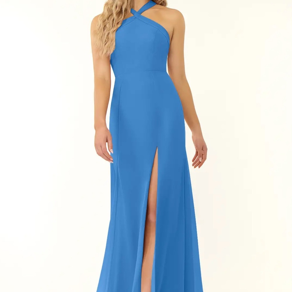 Azazie Beautiful and Elegant a bridesmaid Blue Halter Dress